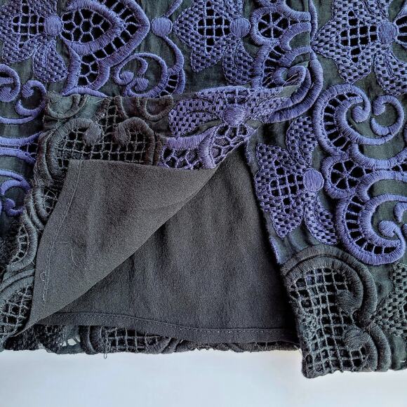 A.L.C. Silk Color Block Lace Embroidered Pencil Skirt Size 8 Blue Black Luxury - Picture 4 of 8